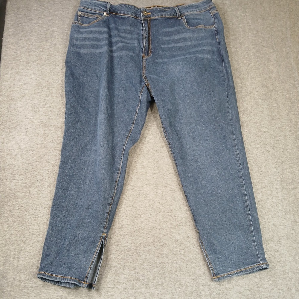 Bloomchic Jeans Womens 24 Straight Leg Blue Side Slit Hem Stretch EUC